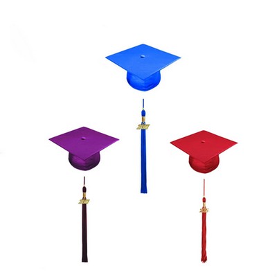 Shiny Fabric Graduation Cap With Tassel