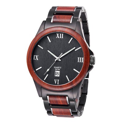 Red Sandalwood & Ebony Wood Calendar Watch