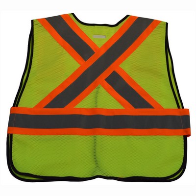 ANSI & CSA Public Safety Vest Lime Solid Front Mesh Back with "X" On Back