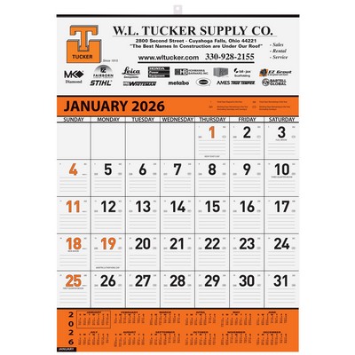 Orange Contractor Calendar w/2 Color Imprint (18"x 25")