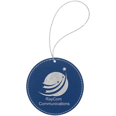 Blue-Silver Laserable Leatherette Round Ornament, 3-3/4"x3-3/4"