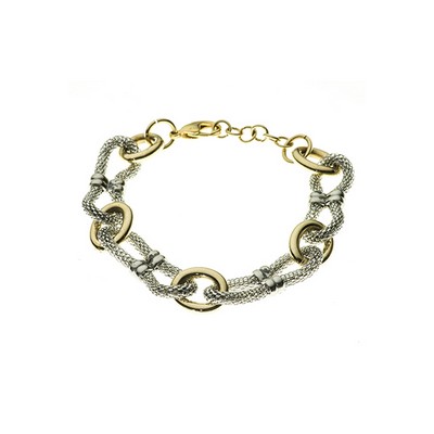 CJ Steelx Mesh Chain & IP Gold Oval Link Bracelet