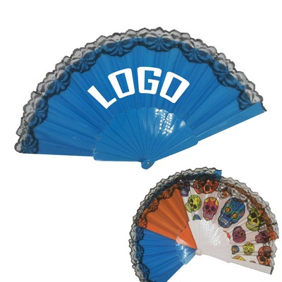 Folding Plastic Handle Cloth Lace Fan