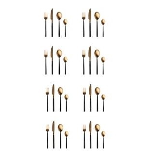 BergHoff® Gem 32 Piece Black & Gold Plated Flatware Set