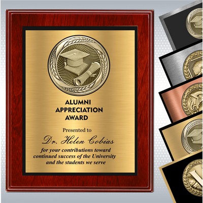 Mahogany Finish Plaque w/Choice of Double Plate and Medallion (12" x 15")