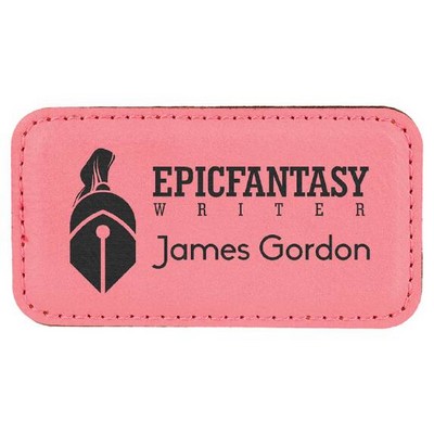 Rectangle Badge with magnet, Pink Faux Leather, 3 1/4" x 1 3/4"