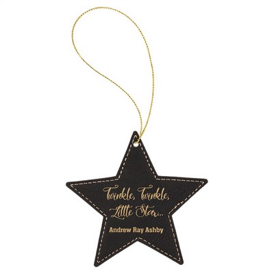 Black/Gold Leatherette Star Ornament with Gold String