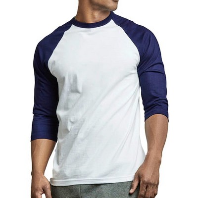 Men's 3/4 Sleeve Baseball T-Shirt - Small, Navy/White (Case of 20)
