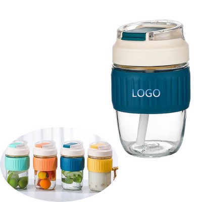 11.8 Oz Glass Water Bottle With Straw Set