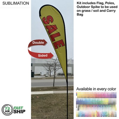 72 Hr Fast Ship - 13.5' Large Tear Drop Flag Kit, Full Color Graphics Double Side, Spike and Bag