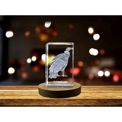 Majestic Condor 3D Engraved Crystal Trophy Award w/LED Base – Exquisite Wildlife Sculpture