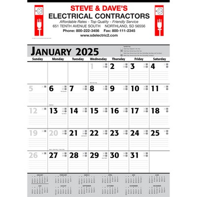 Commercial Contractor Calendar: Grey & Black 2025, 2+ Imprint Colors