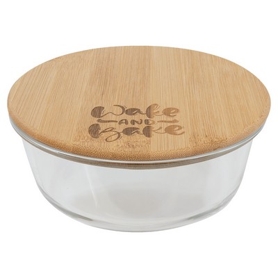 Glass Food Storage Container with Bamboo Lid, Round, 13 oz