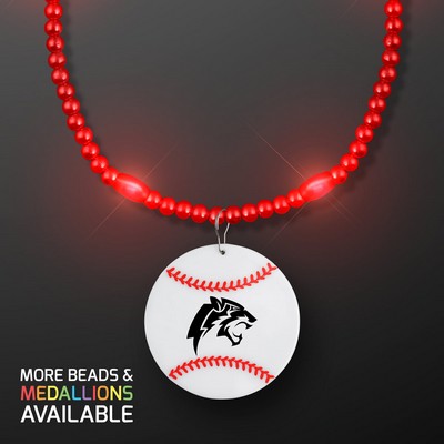 Red LED Bead Necklace with Baseball Medallion - PRINTED