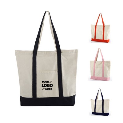 Canvas Tote Bag with An External Pocket