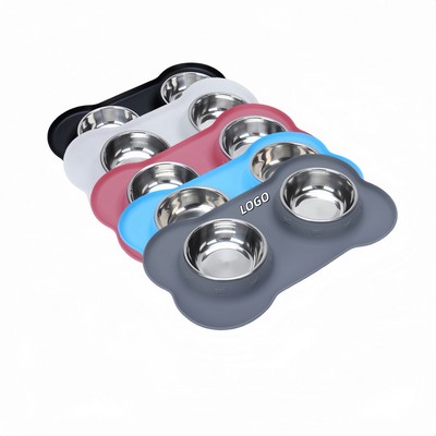 Water And Food Feeder Bowls With Silicone Mat