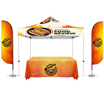 Canopy Tent with Feather Flags and Table Throw 10' x 10'