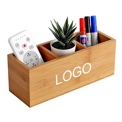 Bamboo Wood Slim 3 Section Storage Organizer Box