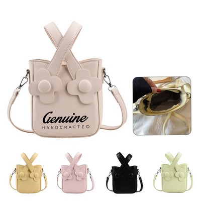 Women's Leather Drawstring Bucket Tote Bag