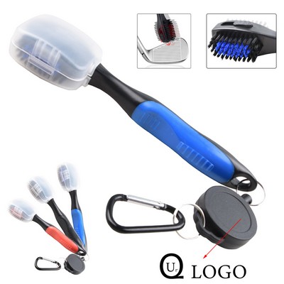 Double-Faced Golf Club Brush With Retractable Chain