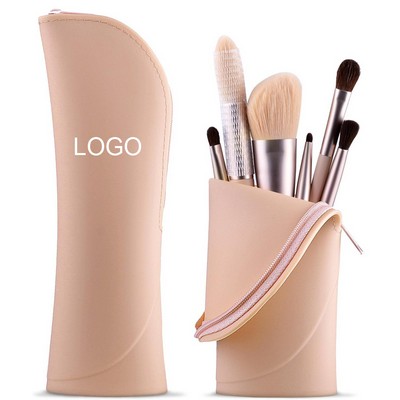 Portable Silicone Makeup Brush Holder with Zipper Closure
