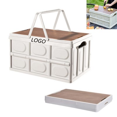 Collapsible Storage Bin With Wood Lids