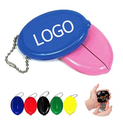Multi Purpose PVC Oval Coin Purse Coin Holder w/Chain