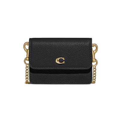 COACH® Polished Pebbled Leather Half Flap Card Case - Black/Brass