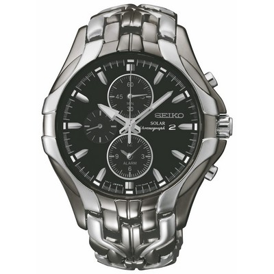Seiko Watch Mens Solar Alarm Chronograph Black Case Black Dial