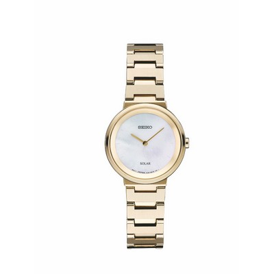 Seiko Watch Ladies Solar Gold Case Mother Of Pearl Dial With