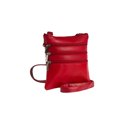 Champs Luggage Red Leather Triple Zip Crossbody Bag Size 7"X7"X0.5"