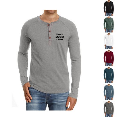 Front Placket Long Sleeve T-Shirts For Men