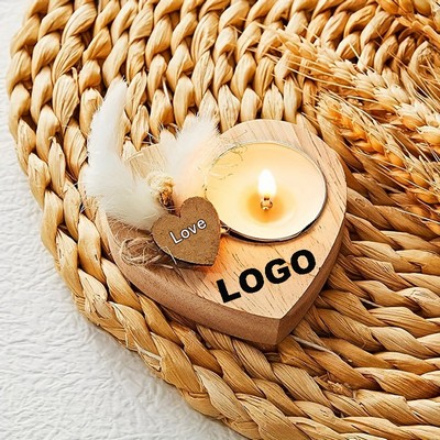 Valentine's Day Heart-Shaped Wooden Tealight Candle Holder