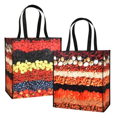 Custom Full-Color 80g PET Non-Woven Grocery Shopping Bag (13"x15"x8")