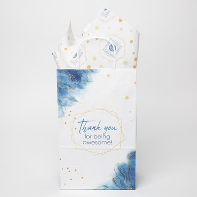 13.375" White Handle Shopper with Tissue Paper Bundle