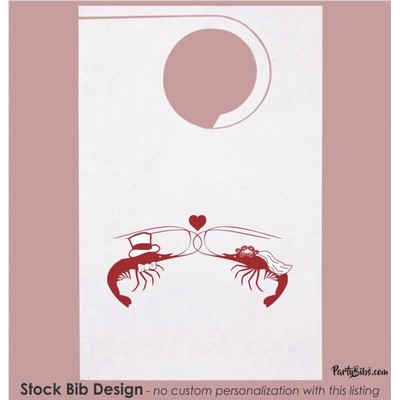 Stock "Bride and Groom Shrimp" Design Poly Backed Paper Bibs w/Ties Minimum 25 bibs