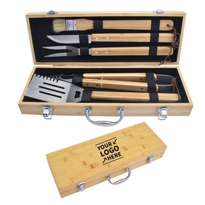5 Pcs Bamboo Box BBQ Tool Set