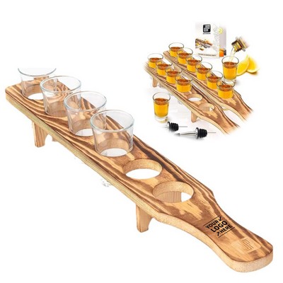 Wooden Liquor Tray Tequila Shot Glass Holder Serving Board