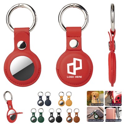 Pu Leather Snap-Closure Airtag Holder Keychain