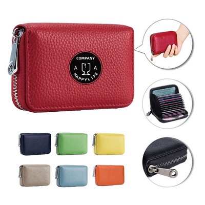 Leather Credit Card Wallet with Zipper