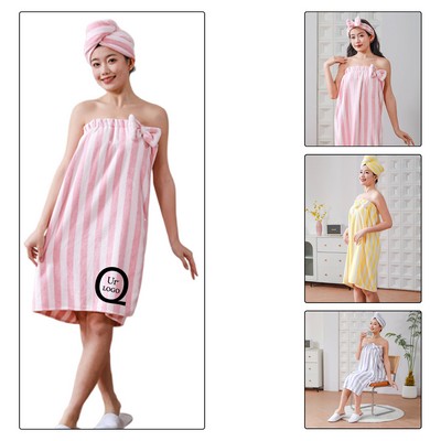 Coral Fleece Stripe Women'S Wearable Bath Towel Suit