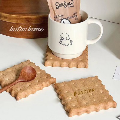 Beech Wood Square Biscuit Shaped Cup Coasters
