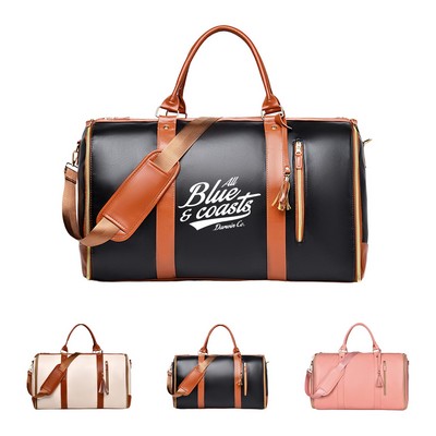 PU Leather Travel Duffle Bag with Non-Slip Zip