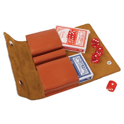 Engraved Faux Leather Card & Dice Set, Basketball Orange