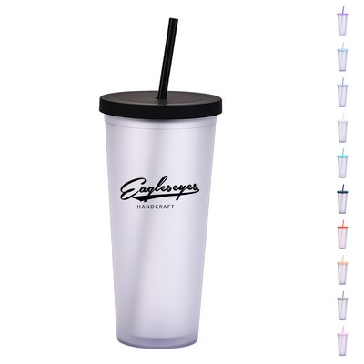 30oz Plastic Double Wall Cup with Straw and Lid