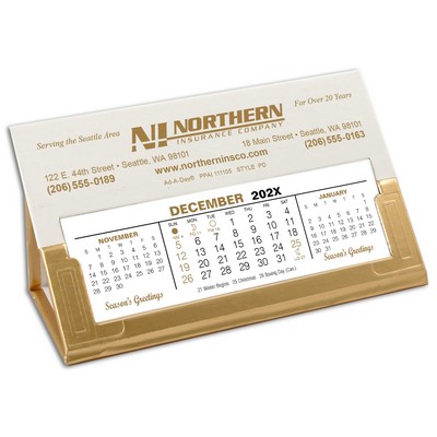 PD Paperdate Refillable Desk Calendar, White/Gold