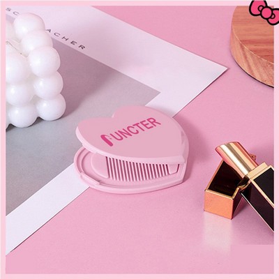 Heart - Shaped Portable Mirror with Comb
