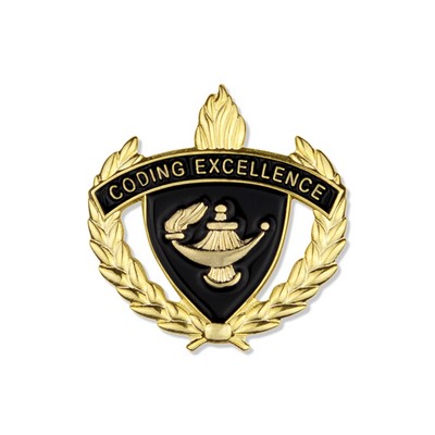 1" Wreath with Lamp of Learning Coding Excellence Lapel Pin