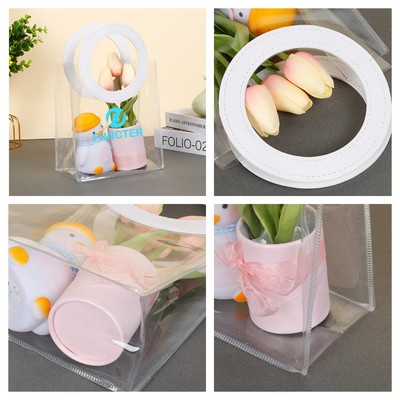 PVC Transparent Reusable Tote Bag Gift Bag W/ Round Handle 7x8x4"
