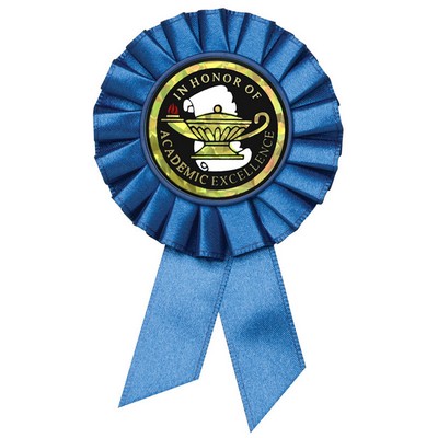 Blue Rosette Award Ribbon with 2" Honor of Academic Excellence Mylar Insert (3 1/2" x 6")